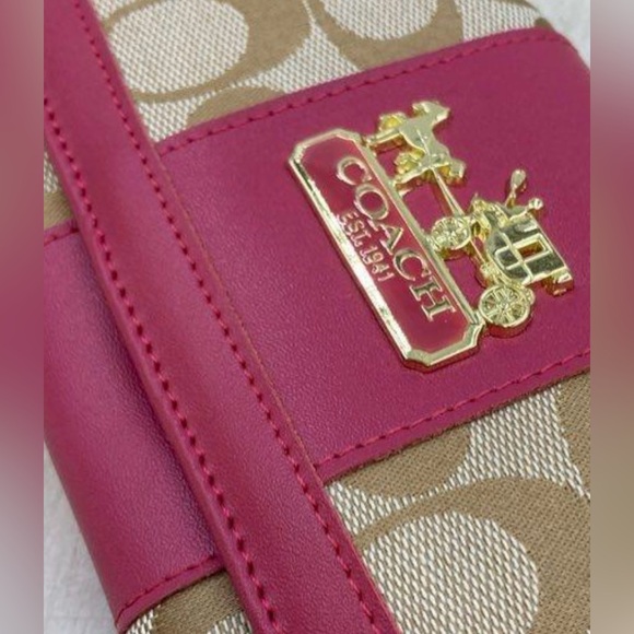 Coach Tan & Pink Signature Print Horse Drawn sold 
Carriage Wallet IOB - Picture 4 of 7